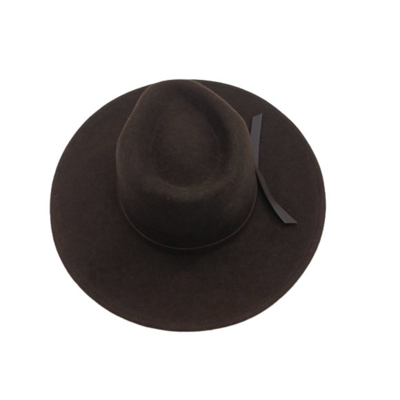 Cowboy Hat Round Top Wide Brim Hat Dark Brown Front Up Brim Felt